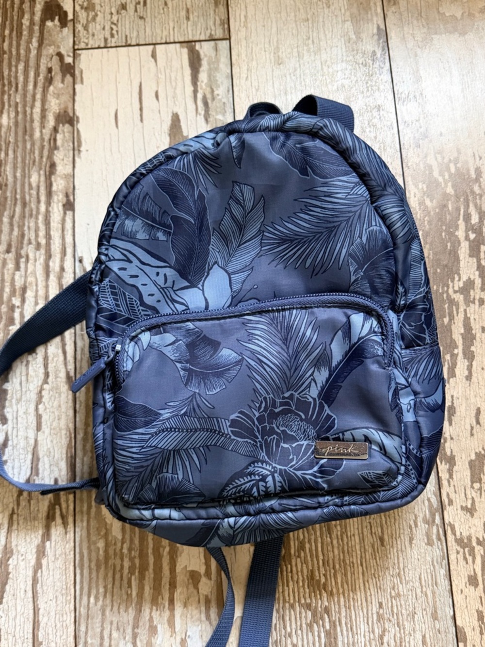 PINK Victoria's Secret Navy Floral Mini Backpack with Leaf Print